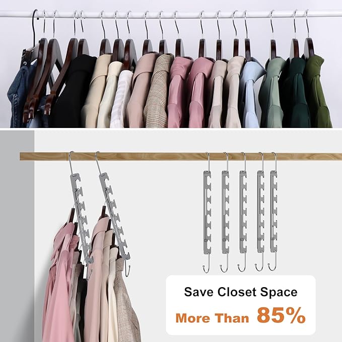 Sindax Space Saving Hangers Telescopic, 6 Holes Clothes Hangers Adjustment to 9 Holes, Upgraded Sturdy Metal Clothes Hangers Space Saving for Heavy Clothes, Closet Organizers and Storage - 12 Pack