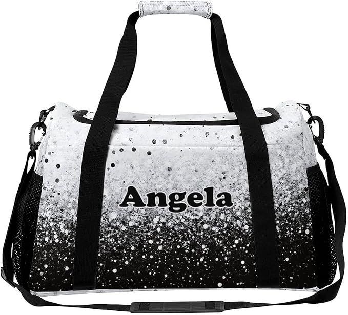 Black White Bling Print Personalized Duffle Travel Bag Custom Duffel Bag with Printed Sports Bag with Name Weekend Overnight