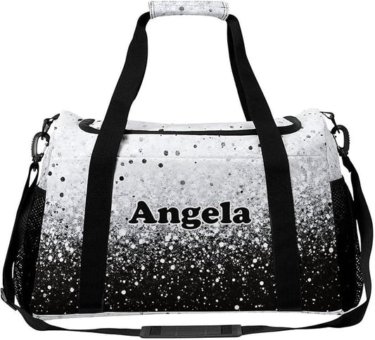 Black White Bling Print Personalized Duffle Travel Bag Custom Duffel Bag with Printed Sports Bag with Name Weekend Overnight