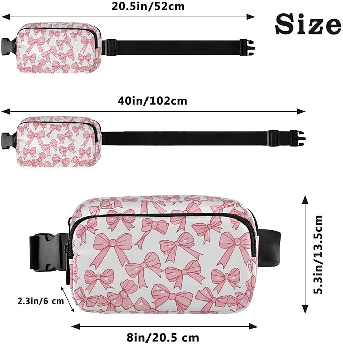 Cute Pink Bows Fanny Pack for Women Men Water Resistant Fashion Waist Packs with Adjustable Strap Belt Bag for Travel Workout Jogging Hiking 21220623