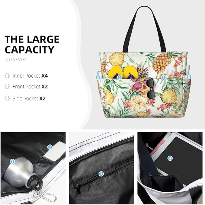 Large Beach Bag for Women Waterproof Foldable Travel Shoulder Tote Bag with Pocket for Weekender Pool Vacation