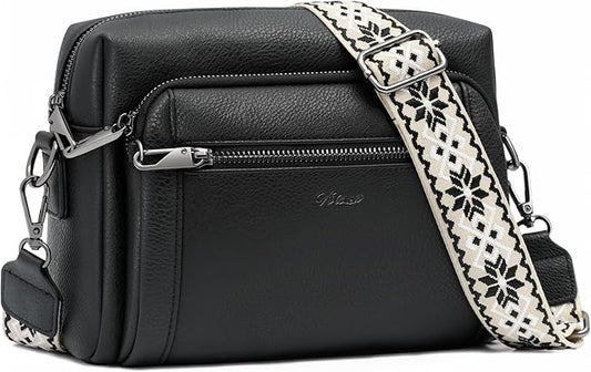 Small Leather Crossbody Bags for Women Anti theft Purses and Handbag Shoulder Hangbag with Wide Strap Tassel