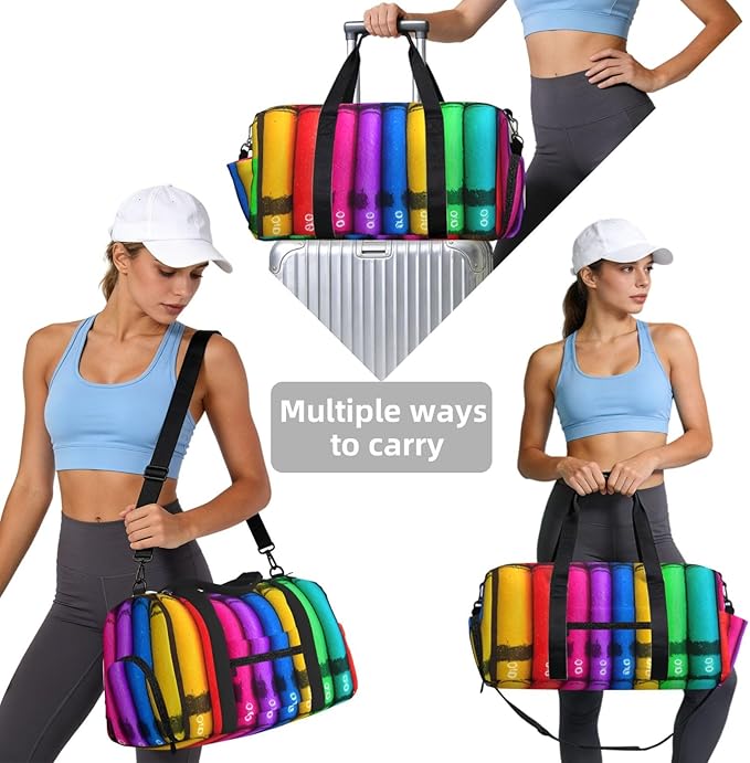 colored crayons Print Gym Bag with Shoe Compartment for Women Men, 17.7in Sports Duffle Weekender Tote, Overnight Travel Duffel Bag Carry On