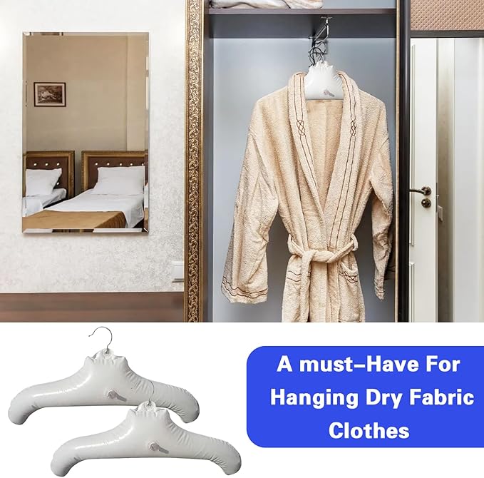 5pcs Inflatable Hanger Travel, White Round Shoulder, Portable Folding Clothes Drying Rack with Metal Hook Space Saving Coat Storage Set Foldable