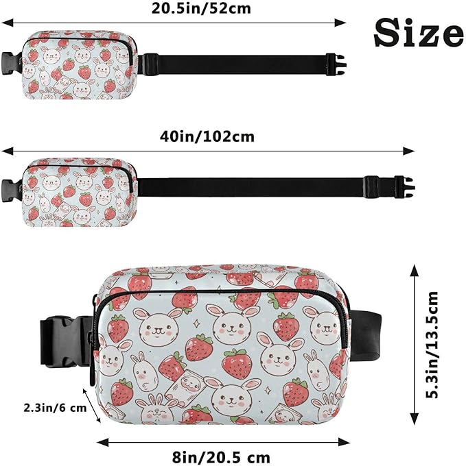 Kawaii Strawberry Bunny Rabbit Fanny Pack for Women Men Water Resistant Fashion Waist Packs with Adjustable Strap Belt Bag for Travel Workout Jogging Hiking 21219147