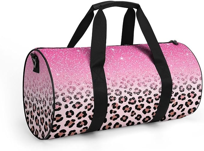 Weekender Carry on Beach Yoga Overnight Luggage Bag Gym Sports Travel Workout Bag Overnight Bags (Pink Glitter Sparkles Cheetah Leopard Print)