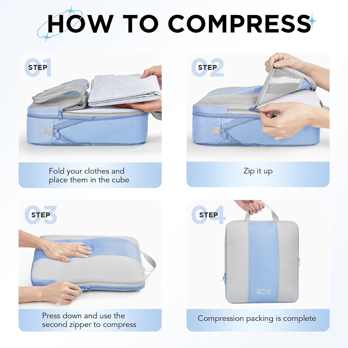 10 Set Compression Packing Cubes for Travel Essentials,Compressible Expandable Packing Cubes for Suitcase,OlarHike Luggage Organizer Bags for Travel,Handy Helper for Organizing Clothes(Light Blue)