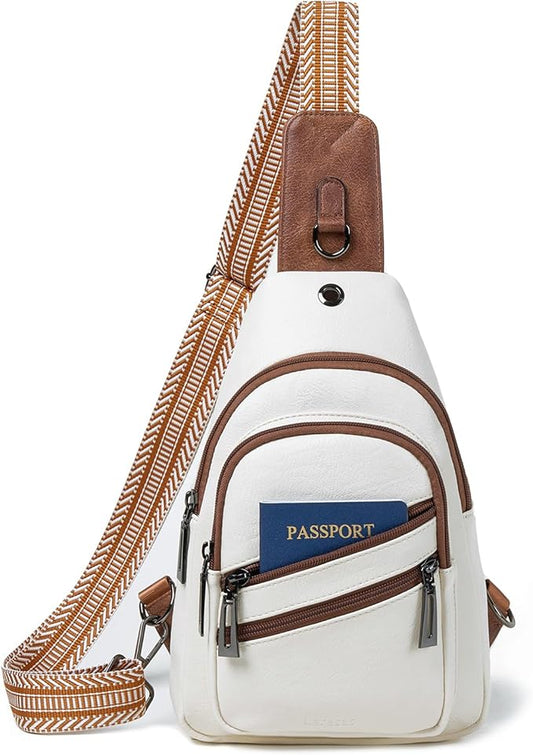7L Crossboydy Sling Bag for Women Vegan Leather Crossbody Purse Fanny Pack Chest Bag for Travel, Beige