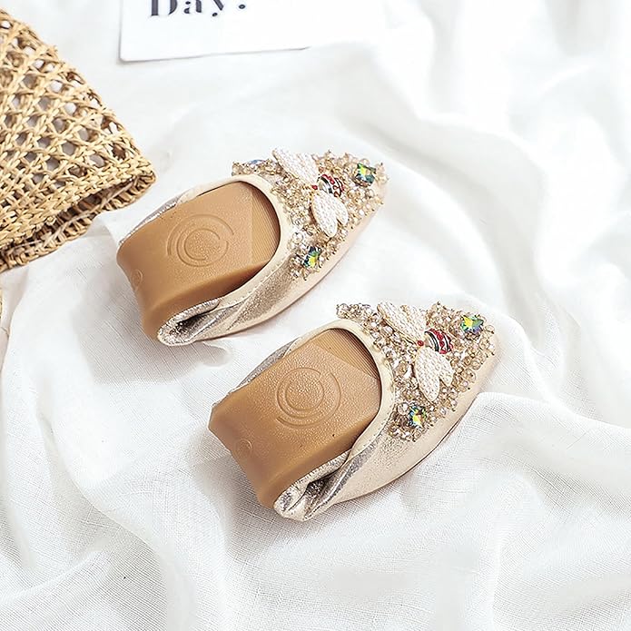 Women Ballet Flats Sparkly Rhinestone Wedding Ballerina Shoes Pointed Toe Foldable Comfort Slip on Flat Dress Shoes