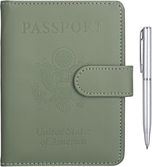 TIGARI Passport Holder for Travel Women Men, PU Leather Waterproof RFID Passport Holder Wallet Cover Case Sleeve, Family Vacation Plane Cruise Travel Document Organizer Essentials-Green