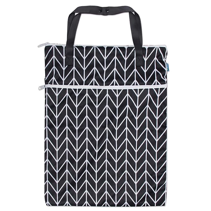 Teamoy Travel Hanging Wet Dry Bag Organizer (24.7 x 18 inches) with Two Compartments for Cloth Diaper, Laundry, Swimsuits and More, Easy to Hang Everywhere(L, Black Arrow)