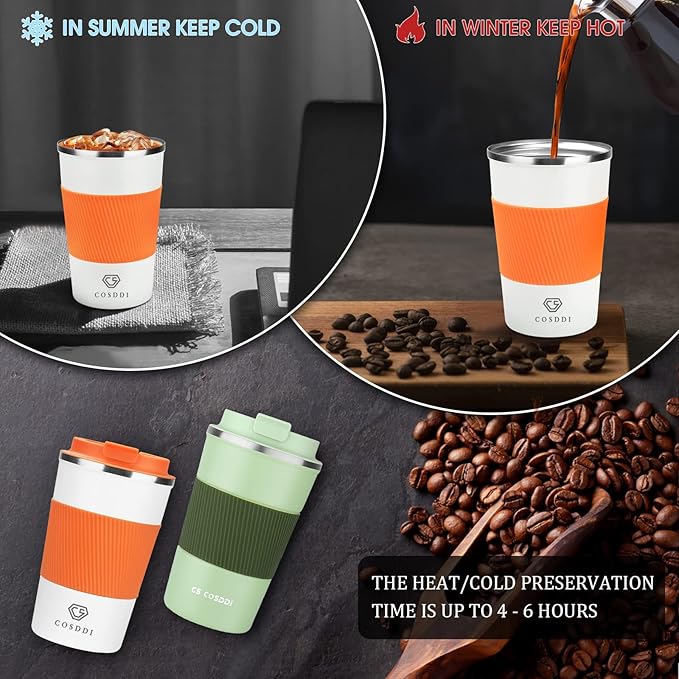 CS COSDDI 12 oz Stainless Steel Vacuum Insulated Tumbler - Coffee Travel Mug Spill Proof with Lid - coffee Cup for Keep Hot/Ice Coffee,Tea and Beer (Orange color)