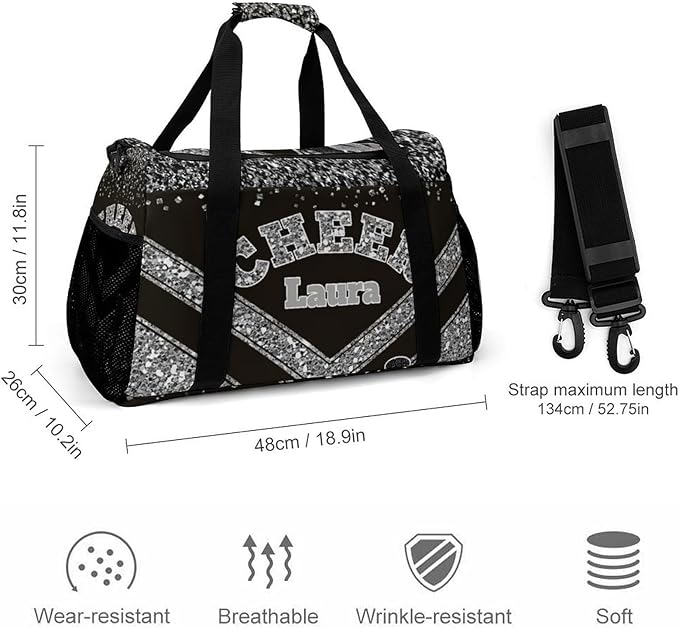 Personalized Cheer Bag Gifts for Girls Sport Cheerleading Gym Travel Duffel Bag Overnight Weekender Bags with Name (Gray)