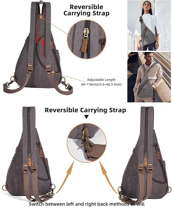 KL928 Canvas Sling Bag - Small Crossbody Backpack Shoulder Casual Daypack Rucksack for Men Women(Large Version,Dark Grey)