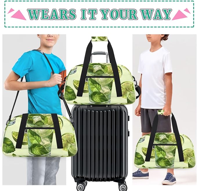 Iced Lime Kids-Duffel-Bags Gymnastics Dance Bag Carry-On Overnight Travel Gym Lightweight Dance Sports Bags For Girls Boys Kids，