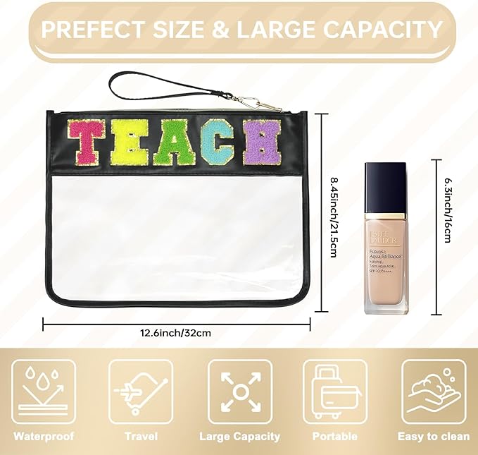 Snack Bags Clear Pouch Travel Makeup Bag Chenille Letter Bags for Zipper Pouch Clear Cosmetic Bag Clearly Tote Bag Makeup Travel Bags for Women