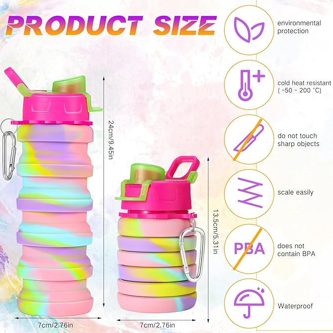 Sunnyray Collapsible Water Bottles Bulk Foldable Water Bottles 17oz Silicone Portable Leak Proof Reusable Sports with Clip for Travel Hiking Camping Outdoor(Camouflage,30 Pack)