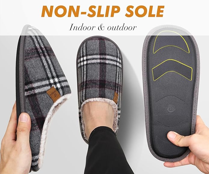 COFACE Mens Cozy Memory Foam Scuff Slippers Casual Slip On Warm House Shoes Indoor/Outdoor Sandal Slippers With Arch Support Rubber Sole Size 7-15