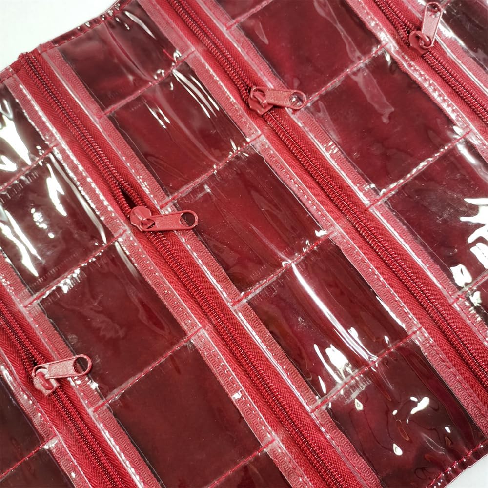 Travel Jewelry Roll Bag Portable Organizer Pouch With Grids&PVC Cover Storage Bags for Necklace, Bracelet, Bracelet,Ring, Badge, Pendant