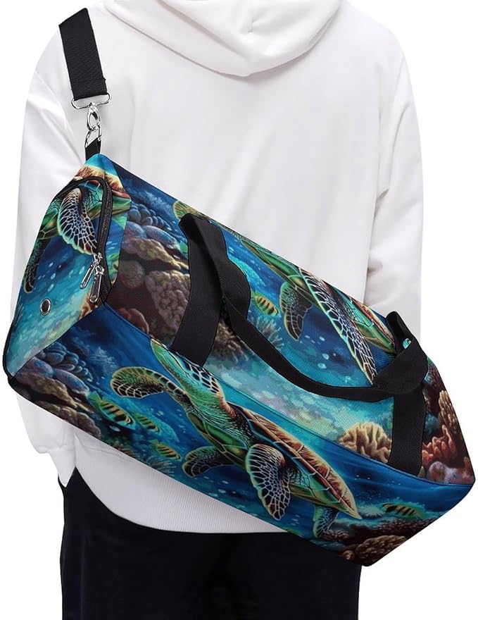 Sea Turtles Diamond Painting Gym Bag Lightweight ，Travel Duffle Bag with Shoe Compartment，Gym Bag for Women for Overnight, Weekend, Yoga, Gym, Business Trips, Sport And Hospital.