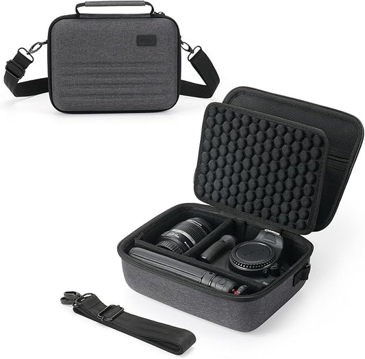 Camera Case for Canon EOS Rebel T7/R50/R100/R6 Mark II/Sony Alpha 7 IV/Alpha a6400 DSLR SLR Mirrorless Camera, Anti-Shock Dot Protection, with 6 SD Card Slots, 2 Dividers and Shoulder Strap