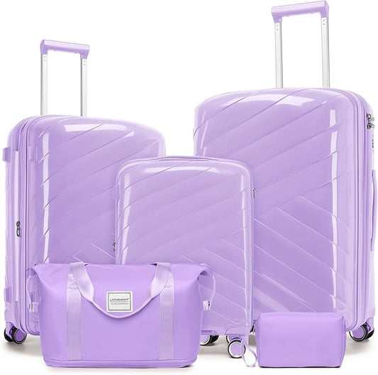 5 Piece Luggage Set Carry on Suitcase with Spinner Wheels, Expandable Hardshell Luggage PP Lightweight Suitcase Set for Women (Lavender)