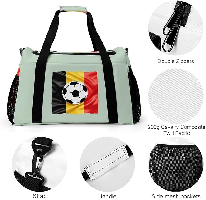 Belgian Soccer Belgium Duffle Bag Gym Bag for Workout Travel Tote with Detachable Straps