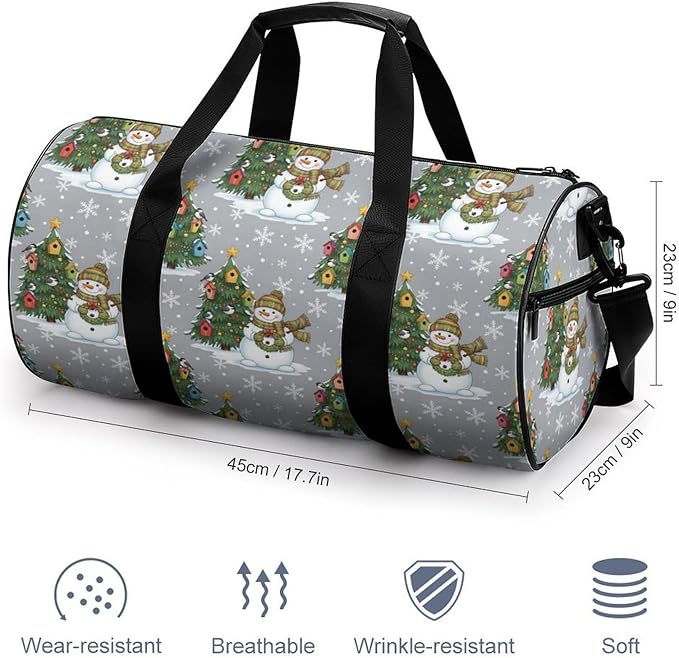 Unisex Foldable Gym Bag Christmas Tree Snowman Lightweight Travel Sports Bag Workout Yoga Dance Bags Overnight Weekender Bags