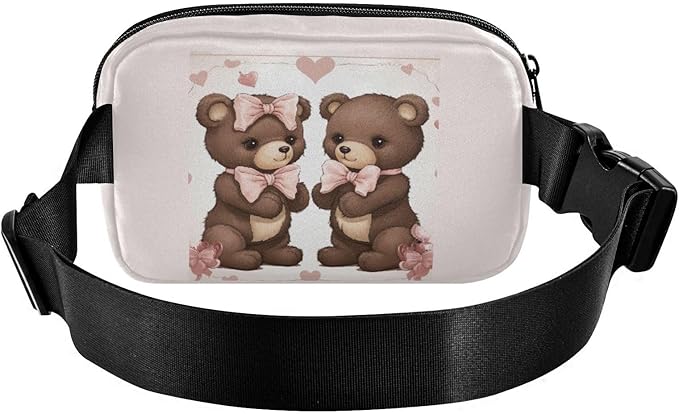 Valentine Panda Bears Hearts Bows Fanny Pack for Women Men Water Resistant Fashion Waist Packs with Adjustable Strap Belt Bag for Travel Workout Jogging Hiking 21218138