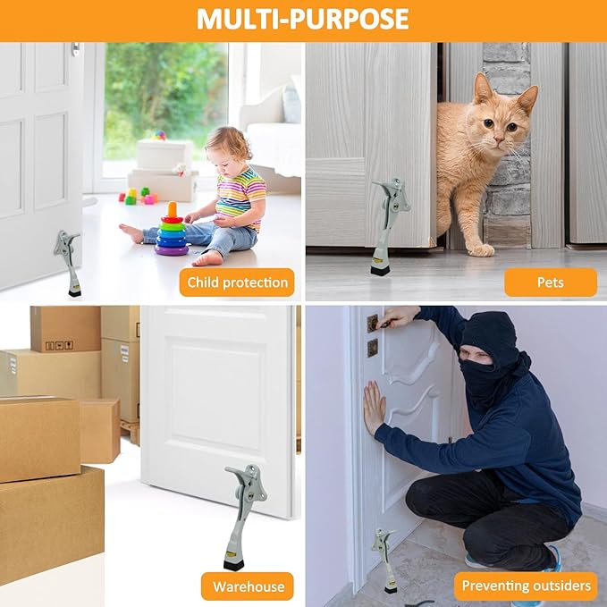 GoldPig Door Stoppers, 2 Packs Kickdown Door Stop with One-Touch semi-Automatic White Door Stopper Adjustable Height and Rubber Tip 4 Inches, Heavy Duty Door Stops, Door Holder (White)