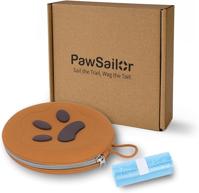 Collapsible Dog Bowls, 2-in-1 Pet Portable Travel Double Bowl Water Food Feeder Traveling Camping & Walking 25oz Brown