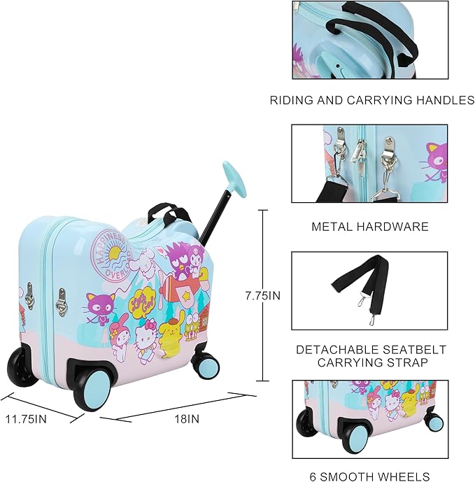 Bioworld Hello Kitty & Friends Ride-On 18" Suitcase For Kids & Toddlers