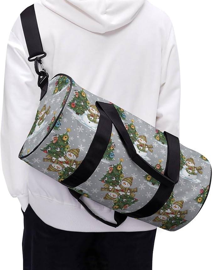 Unisex Foldable Gym Bag Christmas Tree Snowman Lightweight Travel Sports Bag Workout Yoga Dance Bags Overnight Weekender Bags