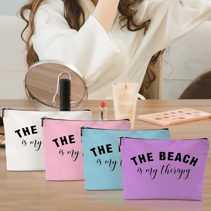 4PCS Beach Vacation Essentials Makeup Bag, Cute Cosmetic Bags for Women, Beach Accessories Travel Toiletry Bag Girls Trip Girls Weekend Gifts for Women Summer Vacation Christmas Birthday