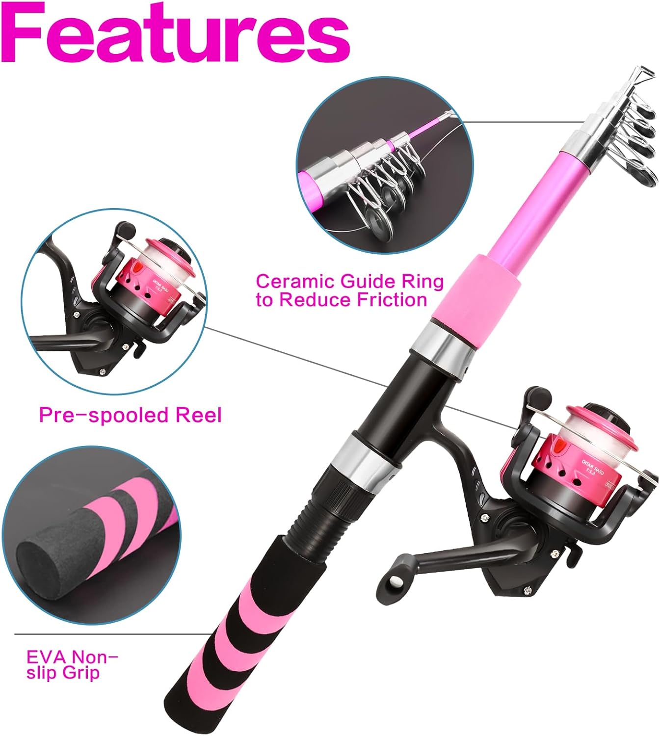 Collapsible Telescopic Fishing Rod and Reel Combo Push Button Small Fishing Pole Kit Beginner Youth Boys Fishing Starter Set Tackle