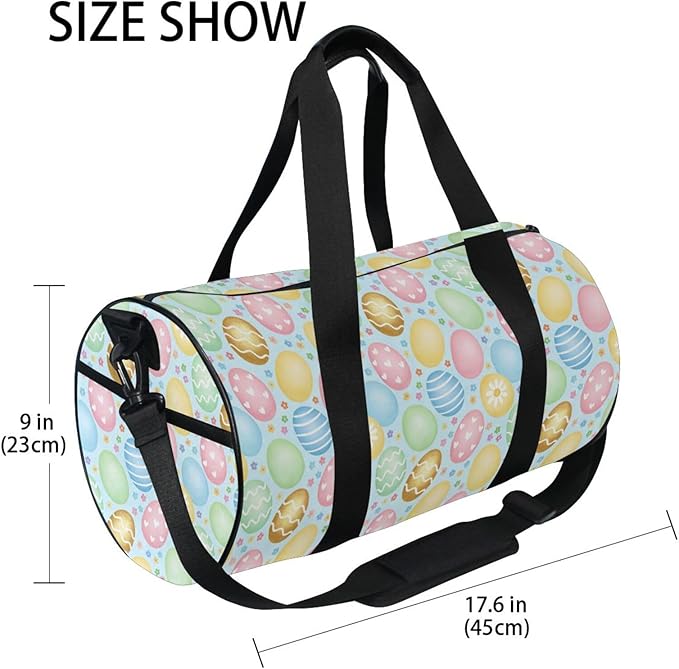 Sports Duffel Bag Easter Eggs Gym Bags for Women Men Round Travel Weekender Overnight Duffel Bag Light Blue