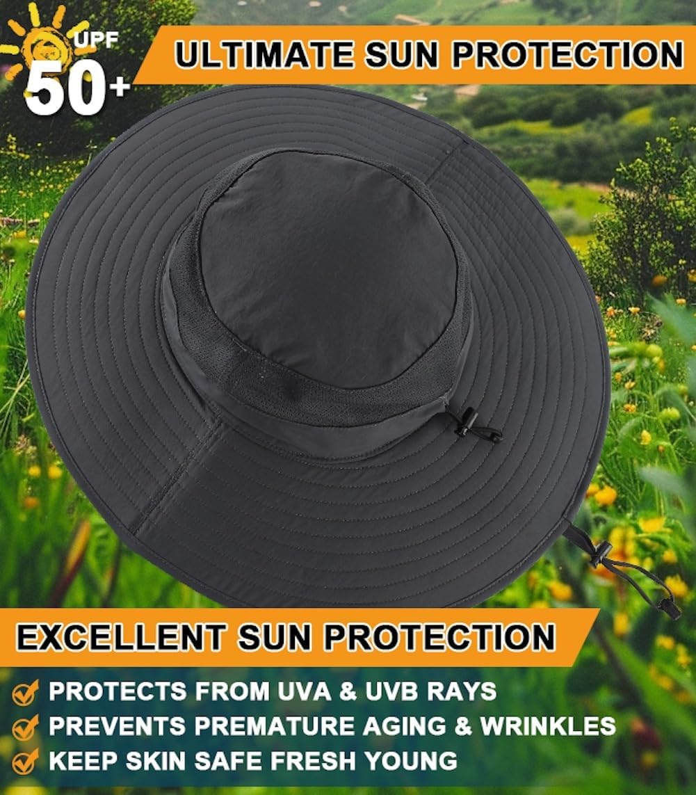 Home Prefer UPF50+ Mens Sun Hat Wide Brim Fishing Hat Foldable Large Brim UV Protection Sun Hat for Men Women Beach Gardening