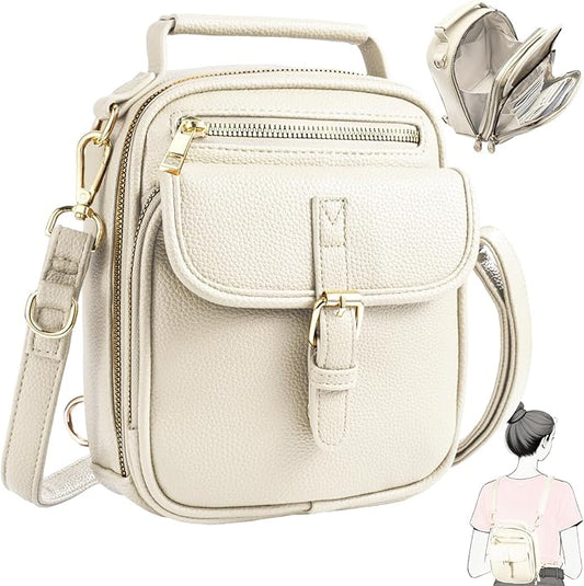 Vegan Leather Crossbody Bag for Women with 2 Straps, Small Messenger Bag with Anti Theft Zipper Pocket Vintage Shoulder Bag