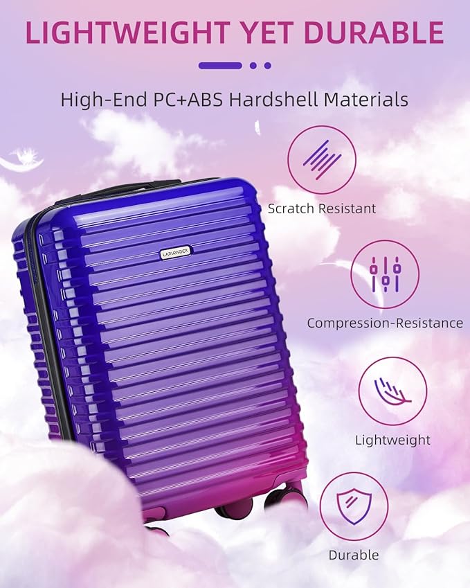 LARVENDER Carry on Luggage 22x14x9 Airline Approved, Expandable 20 Inch Hardside Large Suitcase with Wheels TSA Lock, Lightweigh PC+ABS Travel Carry-on Suitcases for Women and Men, Midnight Berry