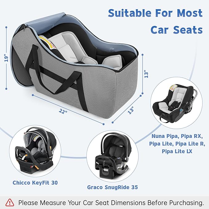 Padded Car Seat Bag Compatible with most Nuna Pipa car seats, UPPAbaby MESA V2 without Base & Chicco KeyFit 30 and base, Car Seat Travel Bag for airplanes
