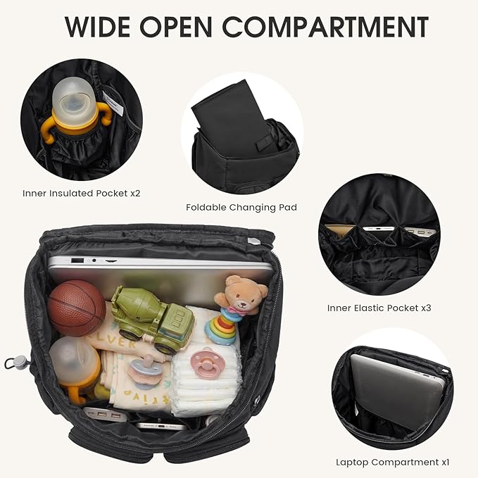 G4Free Diaper Bag Backpack for Moms Dads Travel Baby Bag with Pacifier Case & Insulated Pockets,Black