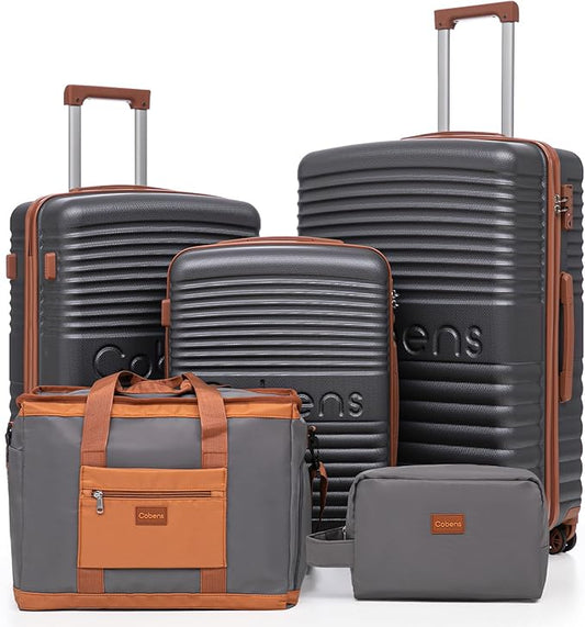 5 Piece Luggage Sets with Spinner Wheels and Tsa Lock, Hardshell ABS Suitcase Set, Lightweight Hardside Waterproof Travel Suitcases for Men Women, 20", 24", 28" Gray
