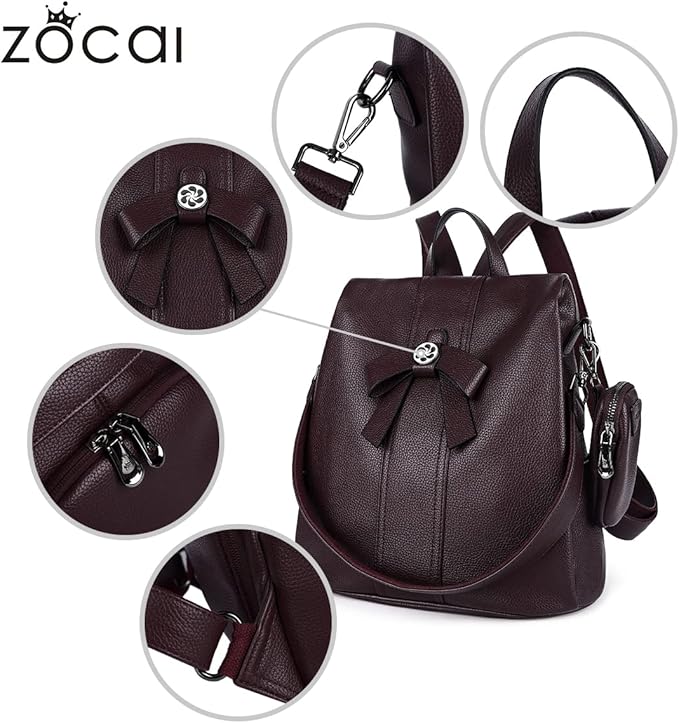ZOCAI Backpack Purse for Women Fashion Backpack Purses PU Leather Daypacks Anti-Theft Shoulder Bag Satchel Purse