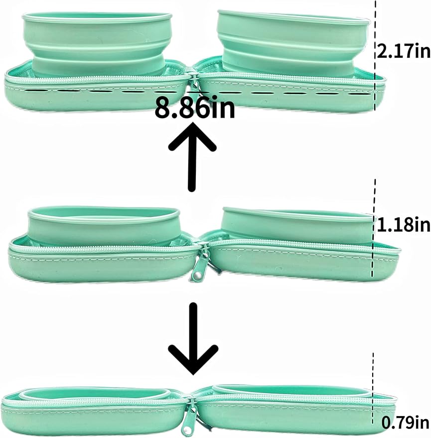 ZBBOPQ Portable Dog Bowl, Collapsible 2-in-1 Travel Dog Bowls with Carabiner Clip, Silicone Double Pet Food and Water Dish for Outdoor Camping and Hiking (Green)