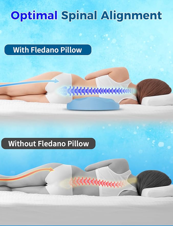 Lumbar Support Pillow for Bed – Memory Foam Lower Back Pain Relief Pillow for Sleeping, Ergonomic Lumbar Pillow for Side & Back Sleepers, Sciatica & Hip Pain Relief, Washable Cooling Cover