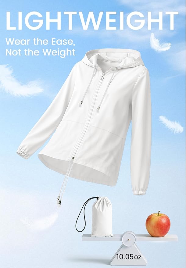 Zando Lightweight Rain Jacket Women Waterproof - Raincoat for Women Packable Rain coat Hooded Windbreaker for Travel Outdoor