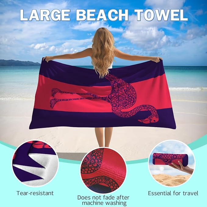 Flamingo Beach Towel - 30x60 Inch Fast Dry Microfiber Towel, Lightweight & Versatile for Beach, Pool, Yoga, Travel, Ideal as Beach Blanket & Vacation Essential