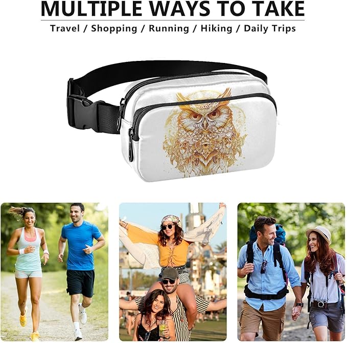 Mythical Golden Owl Fanny Pack for Women Men Water Resistant Fashion Waist Packs with Adjustable Strap Belt Bag for Travel Workout Jogging Hiking 21218783