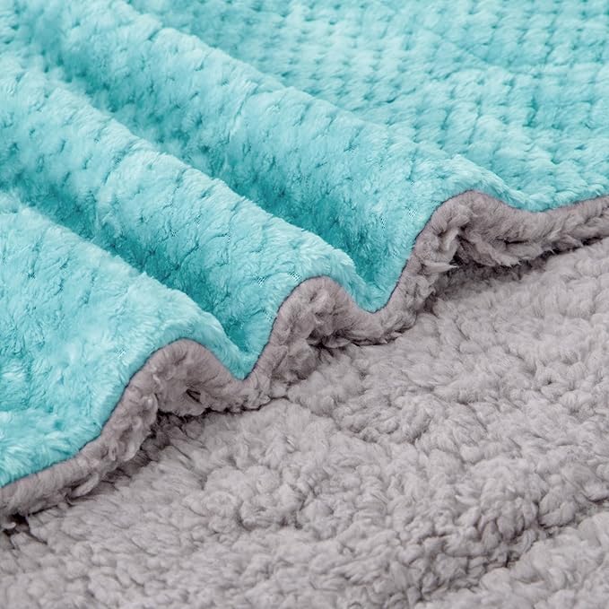 Fuzzy Sherpa Reversible Blanket for Baby, Soft Warm Cozy Coral Fleece Toddler, Infant or Newborn Reversible Blanket for Crib, Stroller, Travel, 30”×40”, Blue Bell