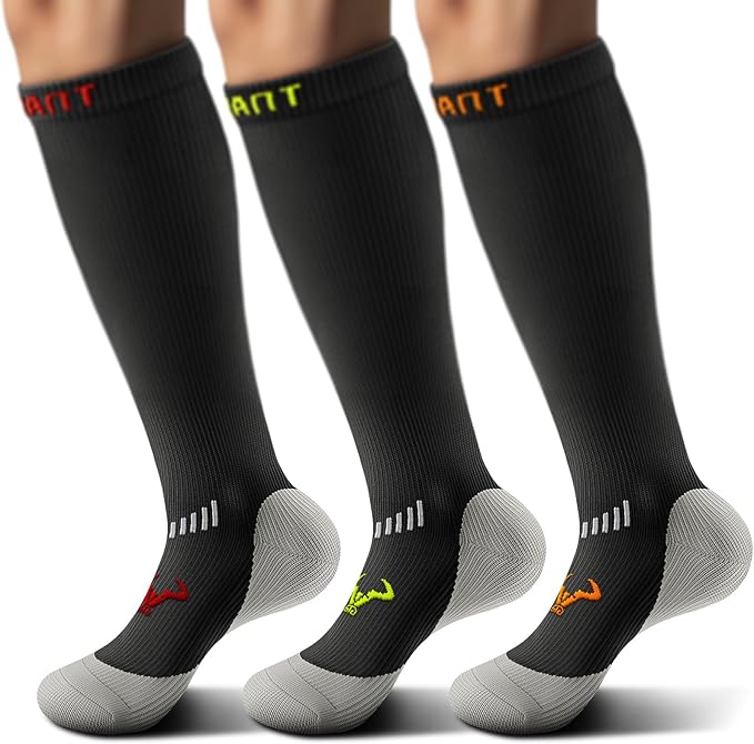 BULLIANT Compression Socks 3Pairs-15-20mmHg Circulation Support Men Women Hiking Sports Recovery-Upgraded Wicking Tech